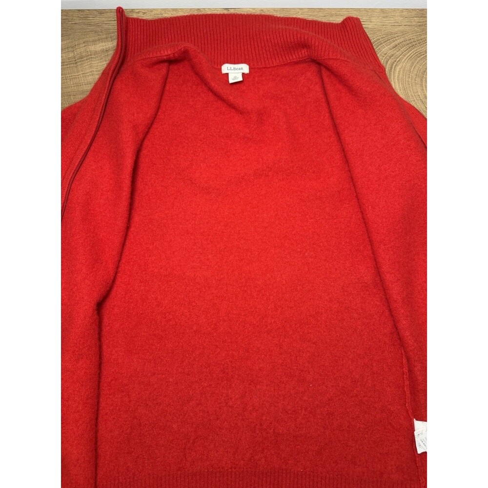Vintage 2000s L.L.Bean 100% Cashmere Full Zip Mock Neck Sweater Red Women’s Med - Picture 5 of 8